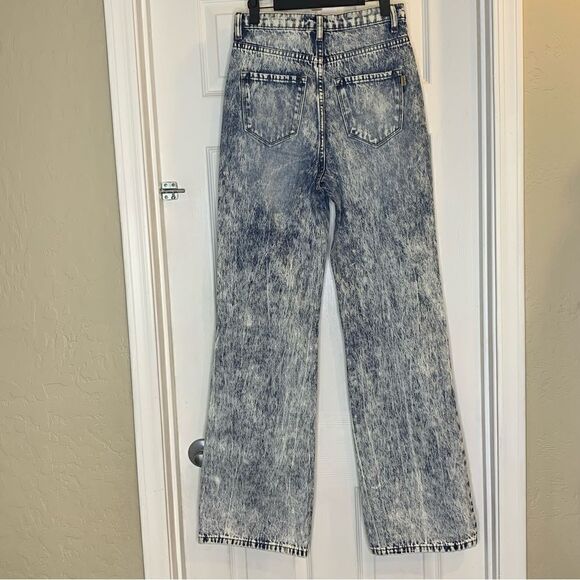 Vibrant Acid Wash High Rise Flare Leg Distressed Jeans Size 24 - Picture 11 of 11